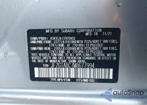 2021 Subaru Crosstrek from USA, damaged, VIN JF2GTABC7M8677994